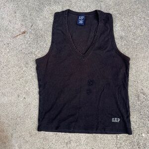 Vtg Gap tank top black 100 cotton xs v neck racerback cropped crop baby rib tee